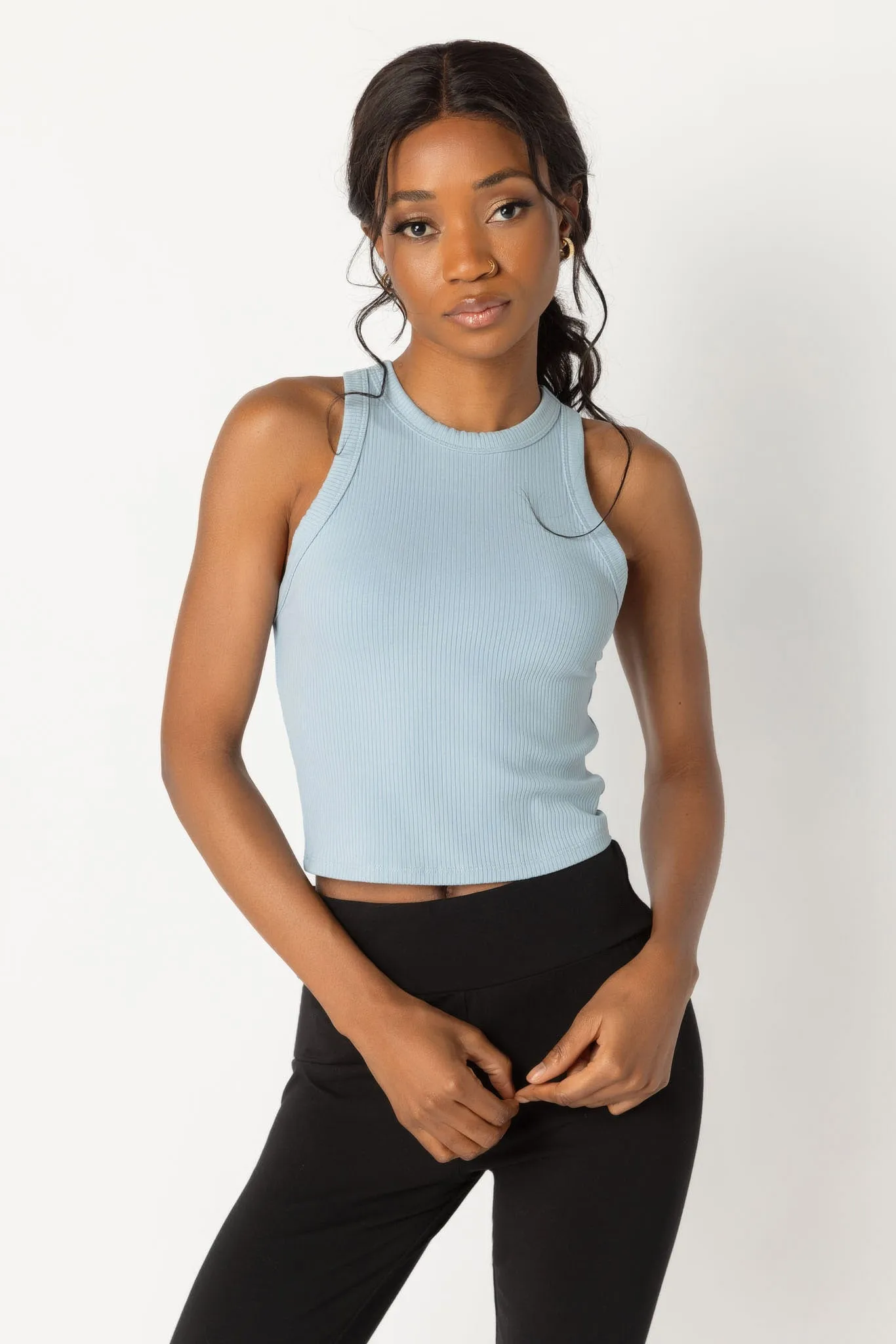 Ribbed High Neck Cropped Tank