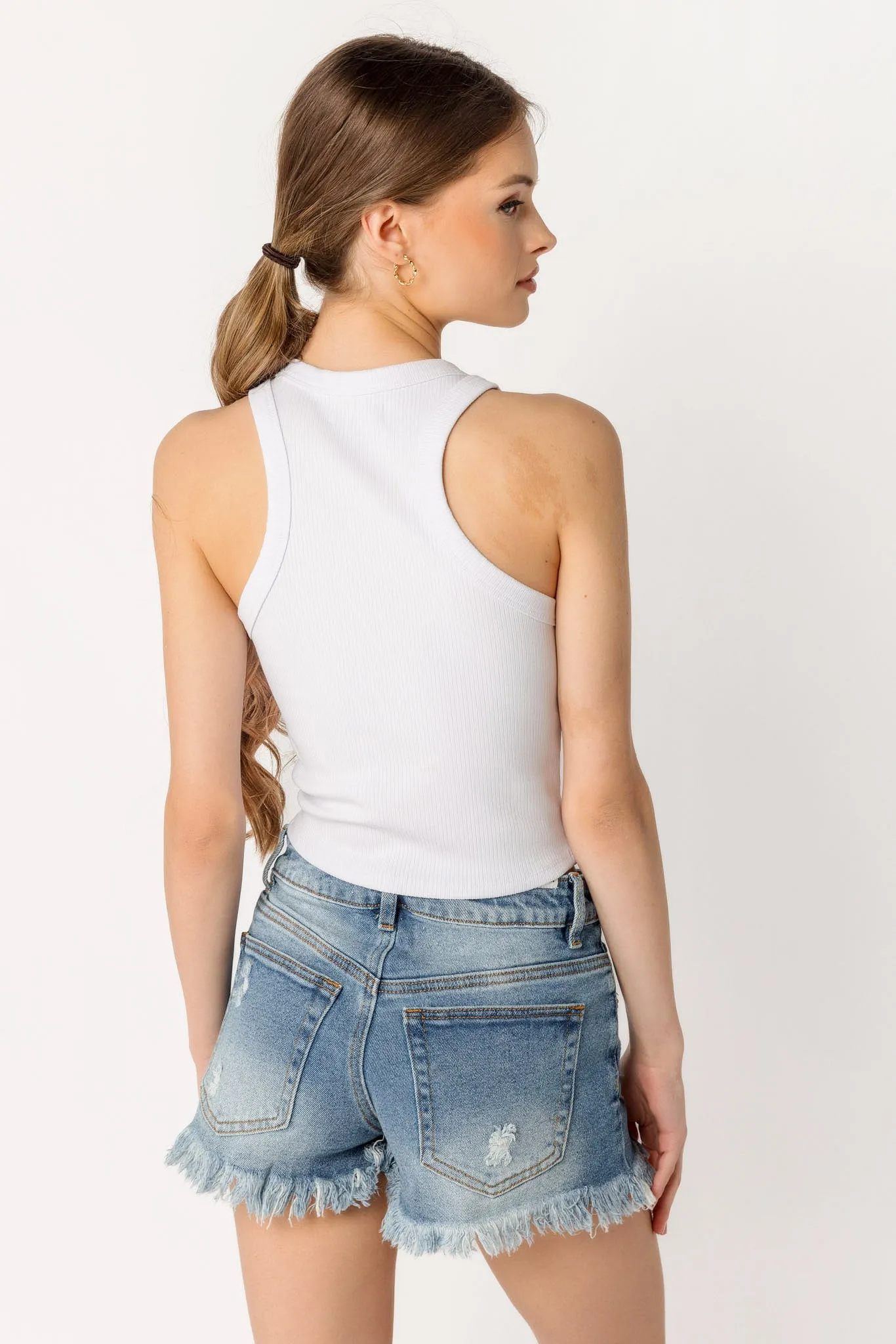 Ribbed High Neck Cropped Tank