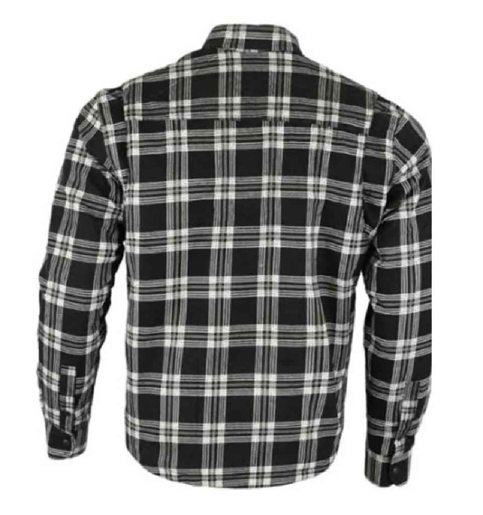 RIDERACT® Men's Motorcycle Riding Reinforced Flannel Shirt Multi Shaded Black & White Check