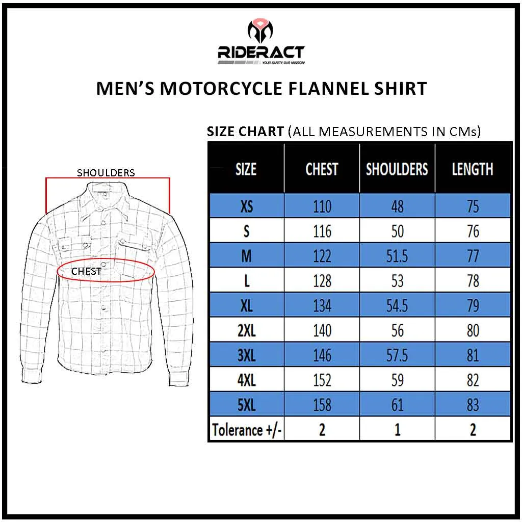 RIDERACT® Men's Motorcycle Riding Reinforced Flannel Shirt Multi Shaded Black & White Check