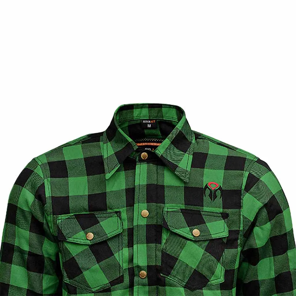 RIDERACT® Men's Motorcycle Riding Reinforced Flannel Shirt Road Series Green