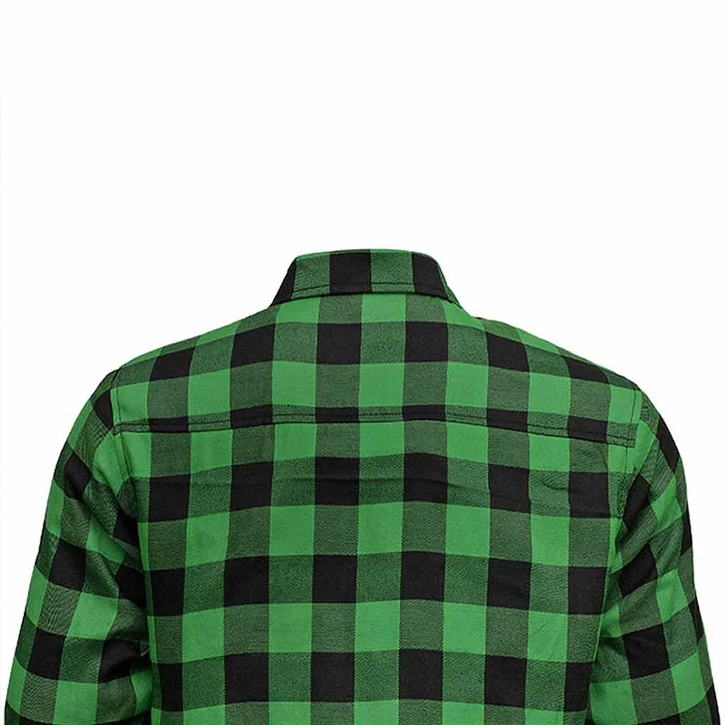 RIDERACT® Men's Motorcycle Riding Reinforced Flannel Shirt Road Series Green