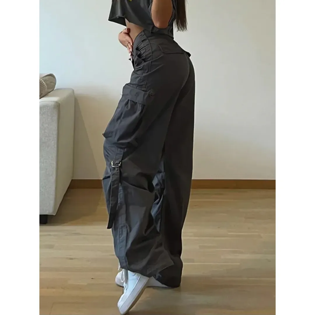 Rockmore Cargos Safari Style Parachute Pants for Women - Baggy Wide Leg Trousers