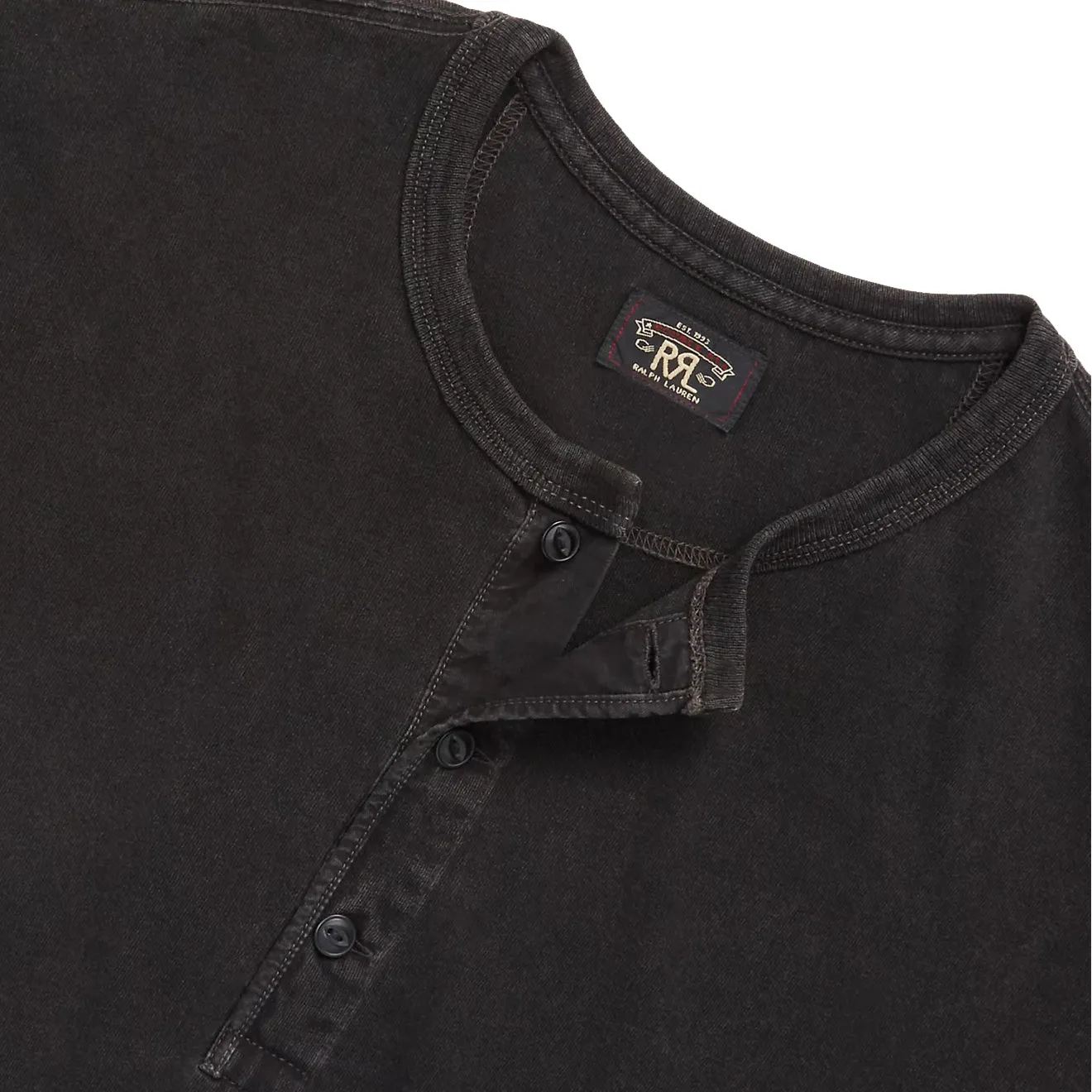 RRL by Ralph Lauren Indigo Jersey Henley Shirt Sulphur Black