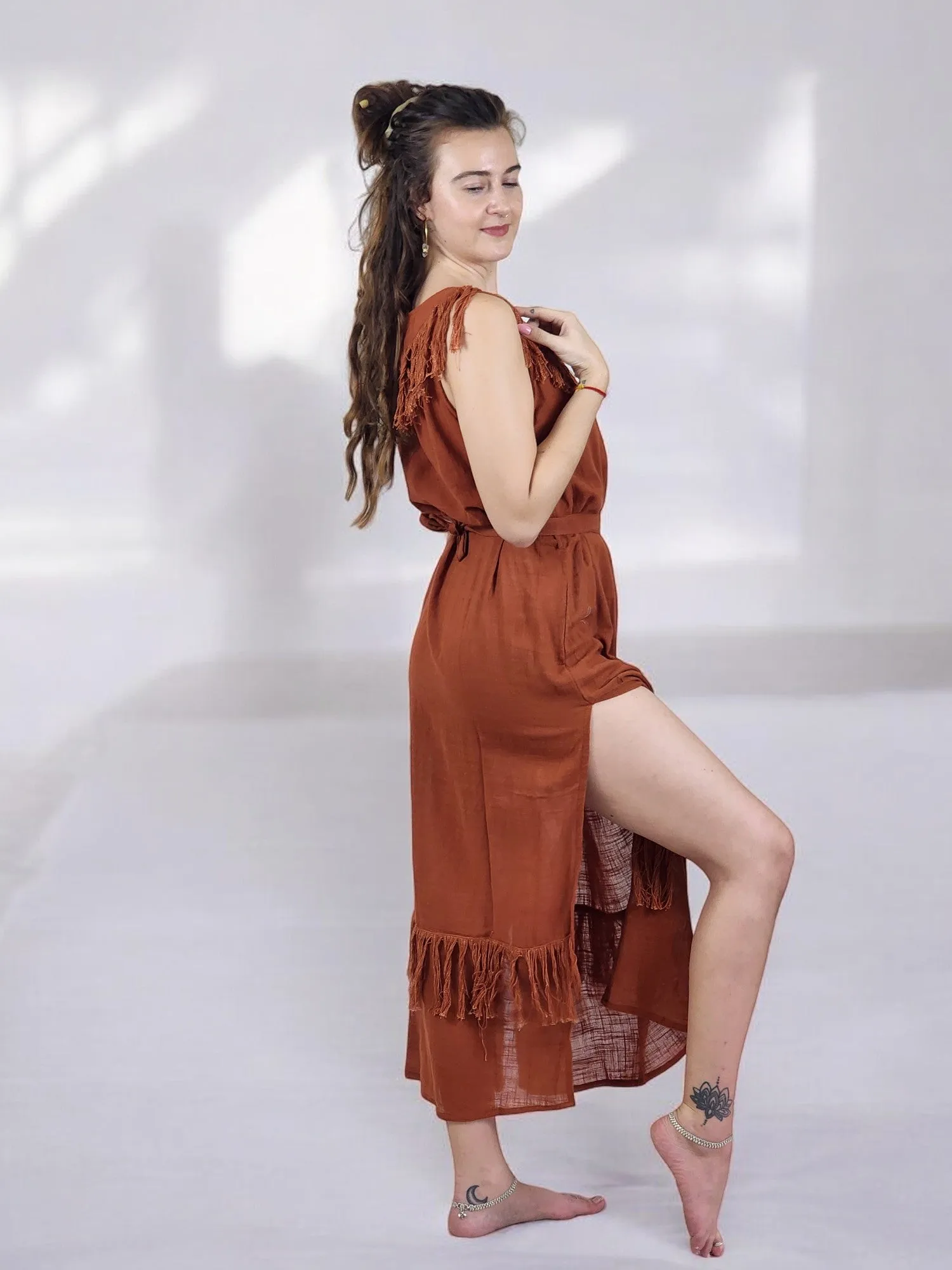 Rust Organic Linen Maxi Dress