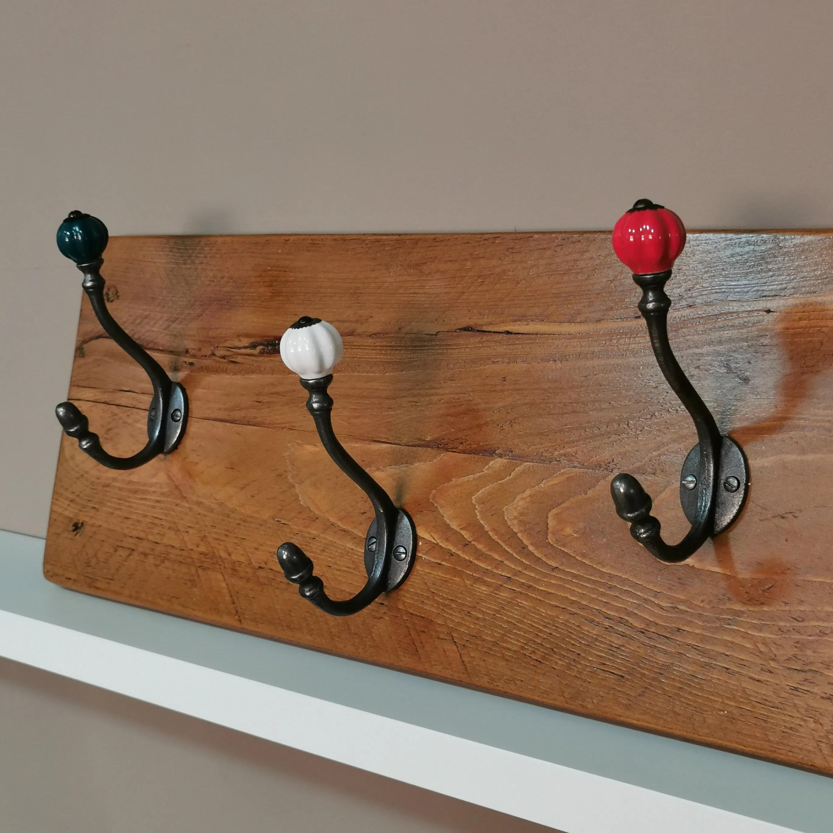 Rustic Handmade Coat Rack - 3 Coloured Double Hangers