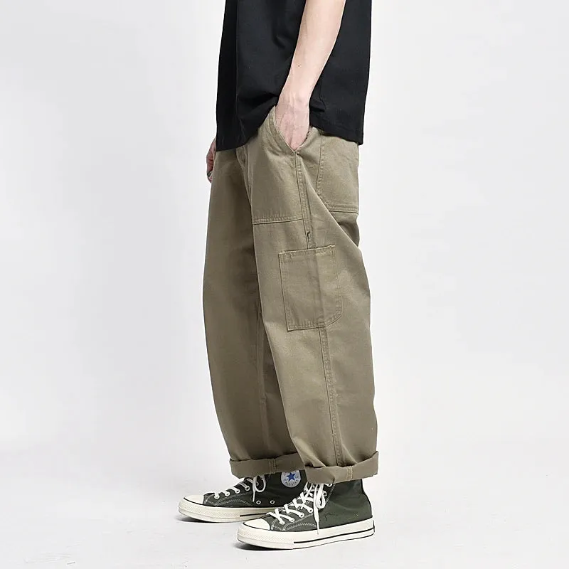 Safari Style Cargo Trousers Men Loose Straight Casual Baggy Pants