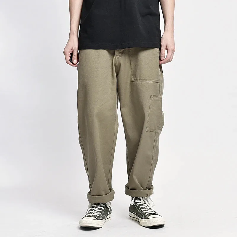 Safari Style Cargo Trousers Men Loose Straight Casual Baggy Pants