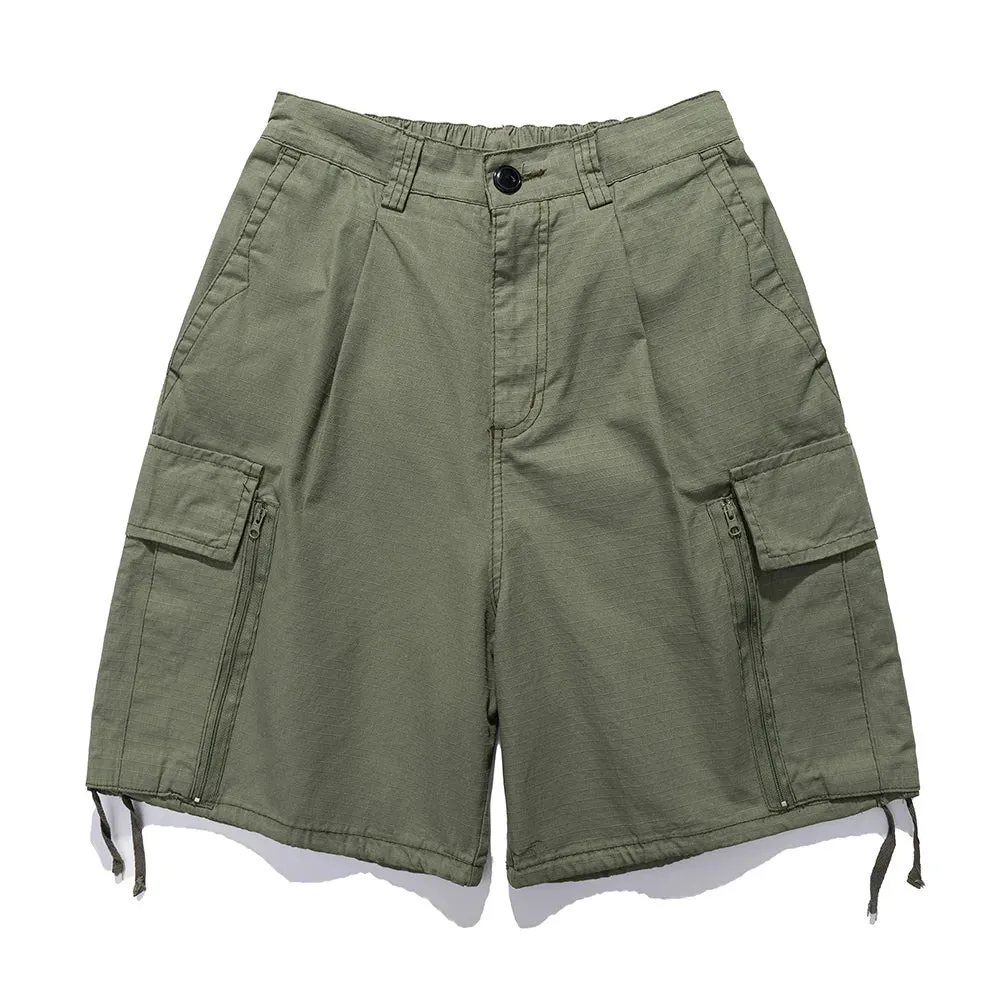 Safari Style Multi-Pocket Cargo Shorts - Loose Wide Leg Knee-length Half Pants