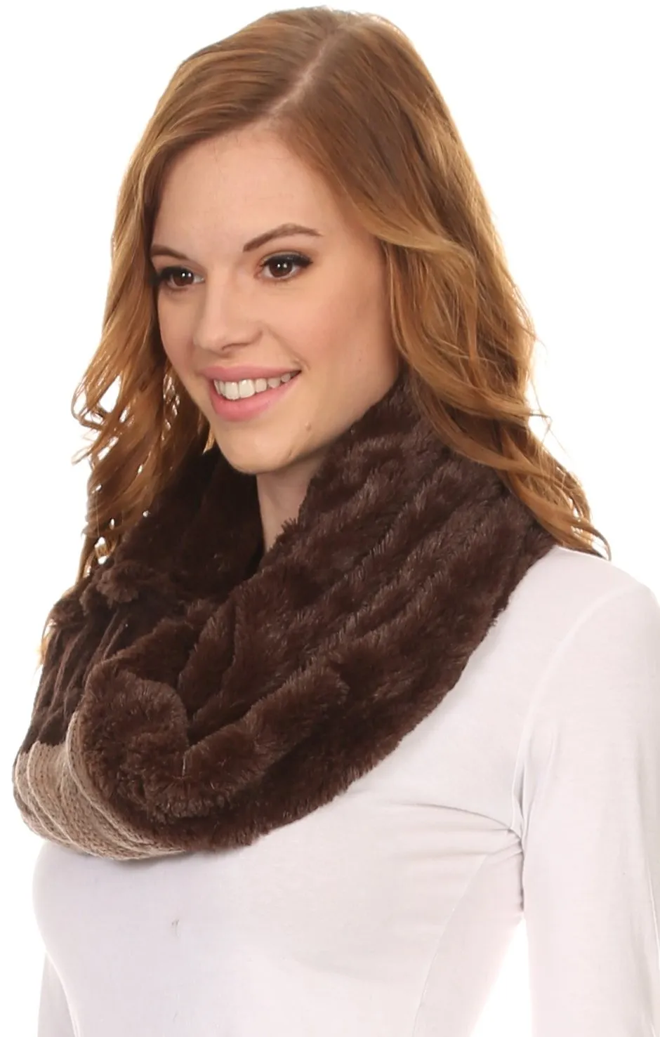 Sakkas Maye short Two Sided Faux Fur Multi Colored Bolcked Wrap Infinity Scarf