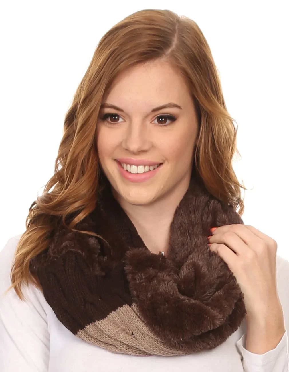 Sakkas Maye short Two Sided Faux Fur Multi Colored Bolcked Wrap Infinity Scarf