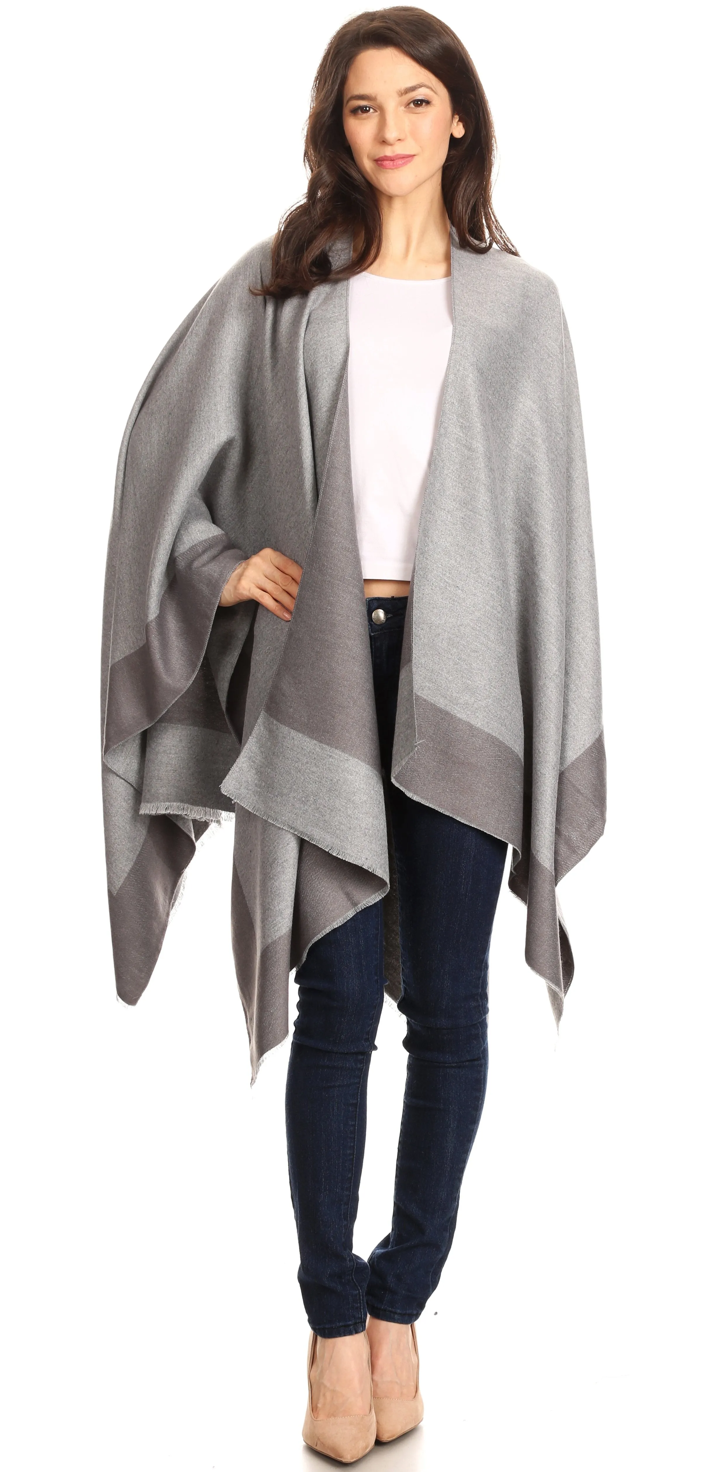 Sakkas Nila Women's Reversible Open Front Large Poncho Shawl Wrap Scarf Cape Ruana