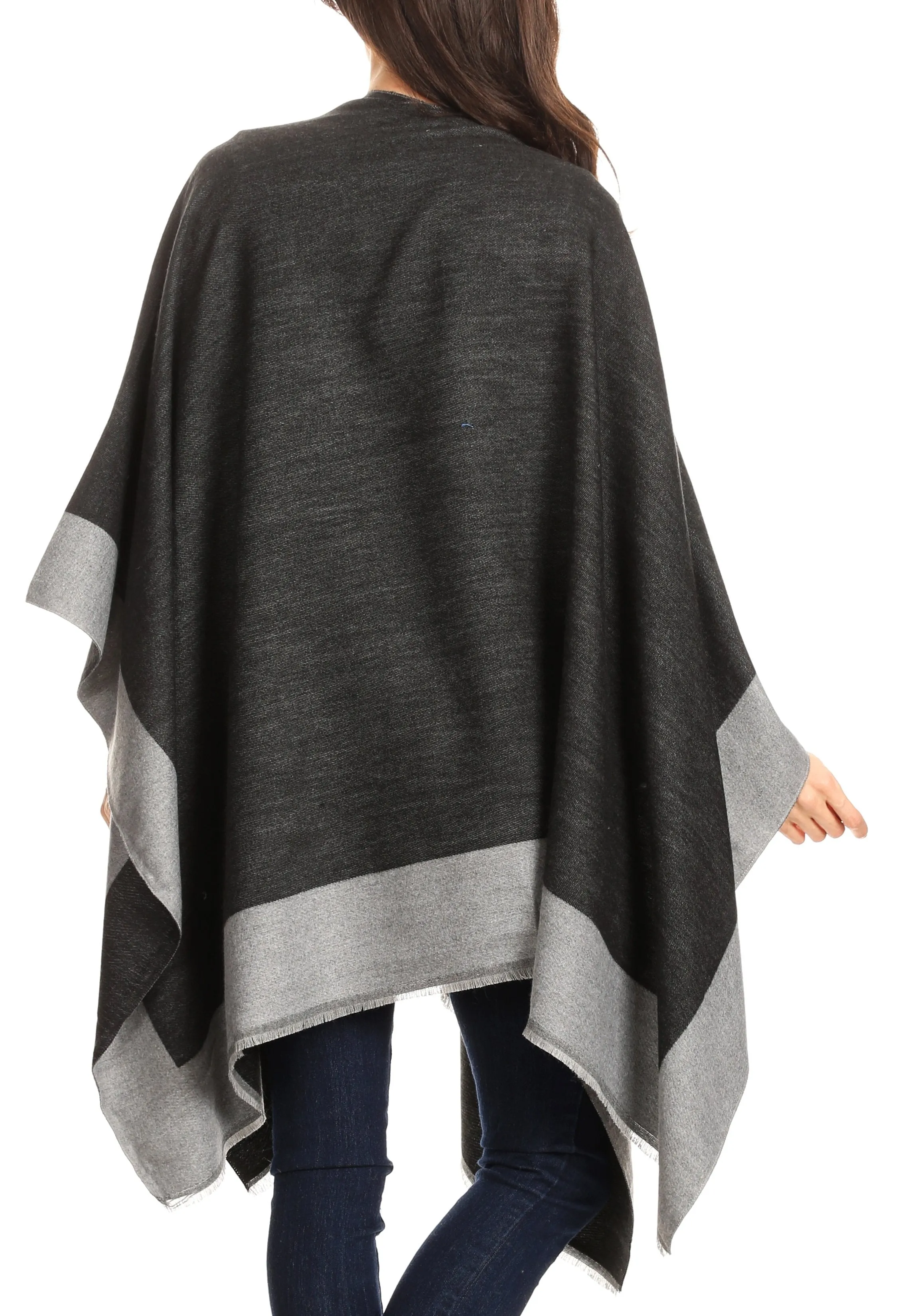 Sakkas Nila Women's Reversible Open Front Large Poncho Shawl Wrap Scarf Cape Ruana