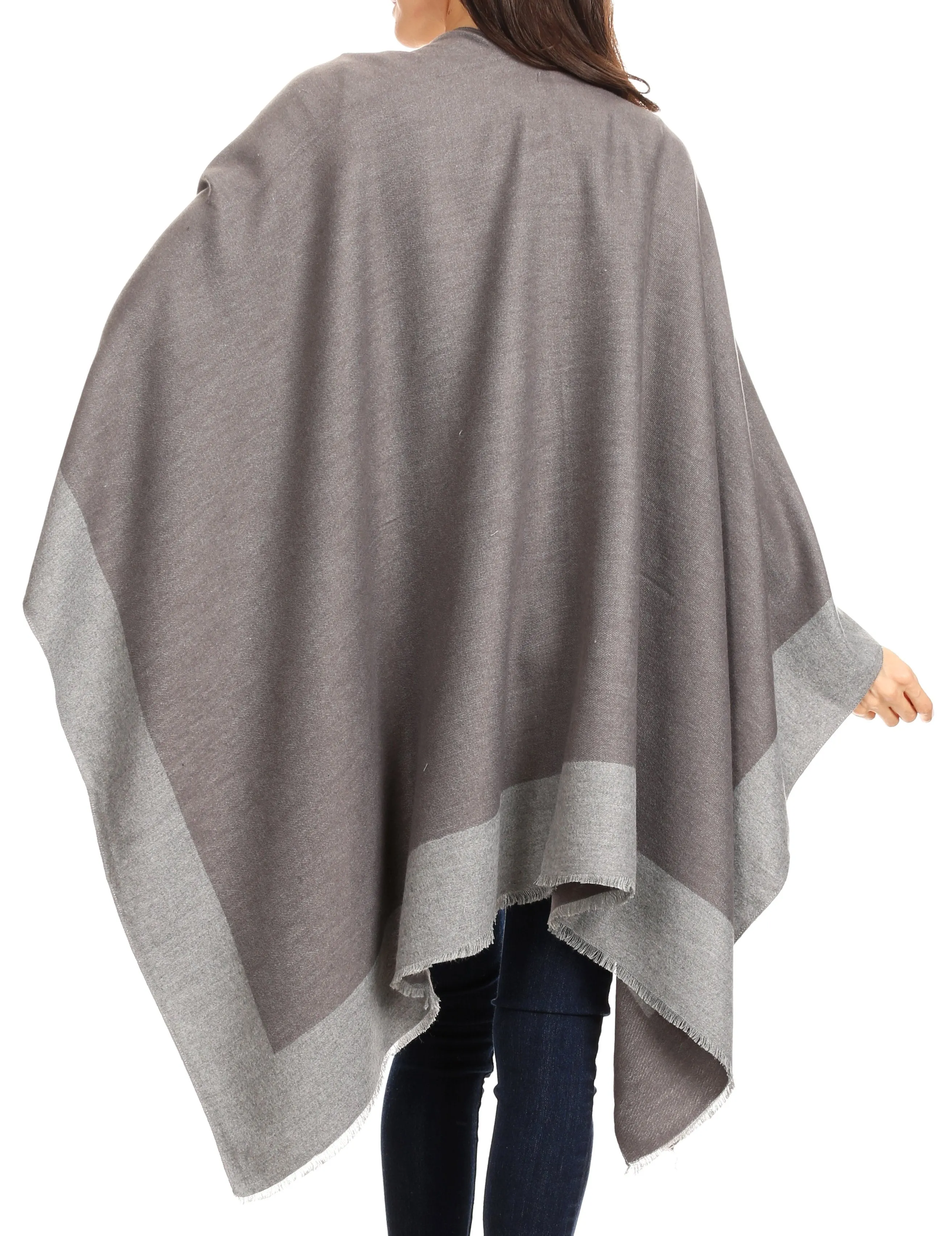 Sakkas Nila Women's Reversible Open Front Large Poncho Shawl Wrap Scarf Cape Ruana