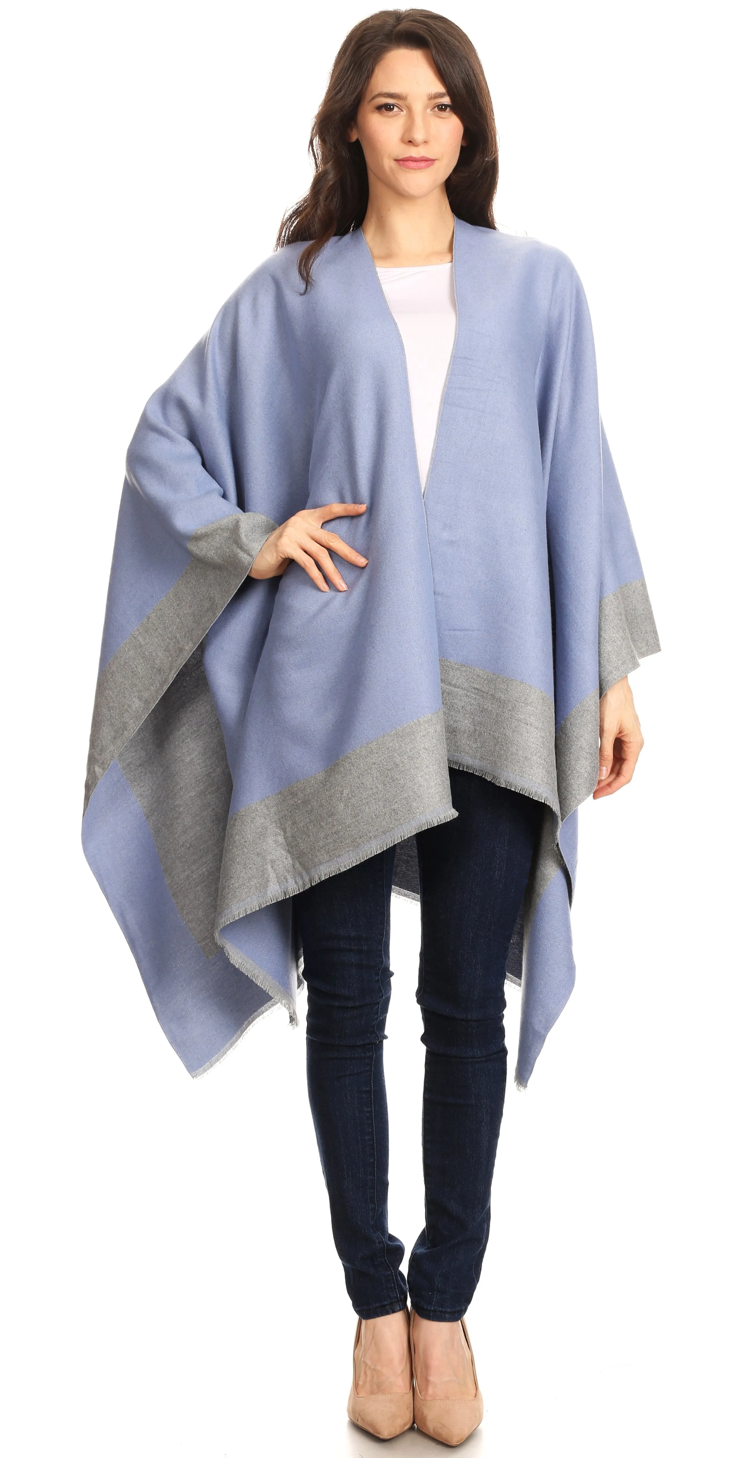 Sakkas Nila Women's Reversible Open Front Large Poncho Shawl Wrap Scarf Cape Ruana