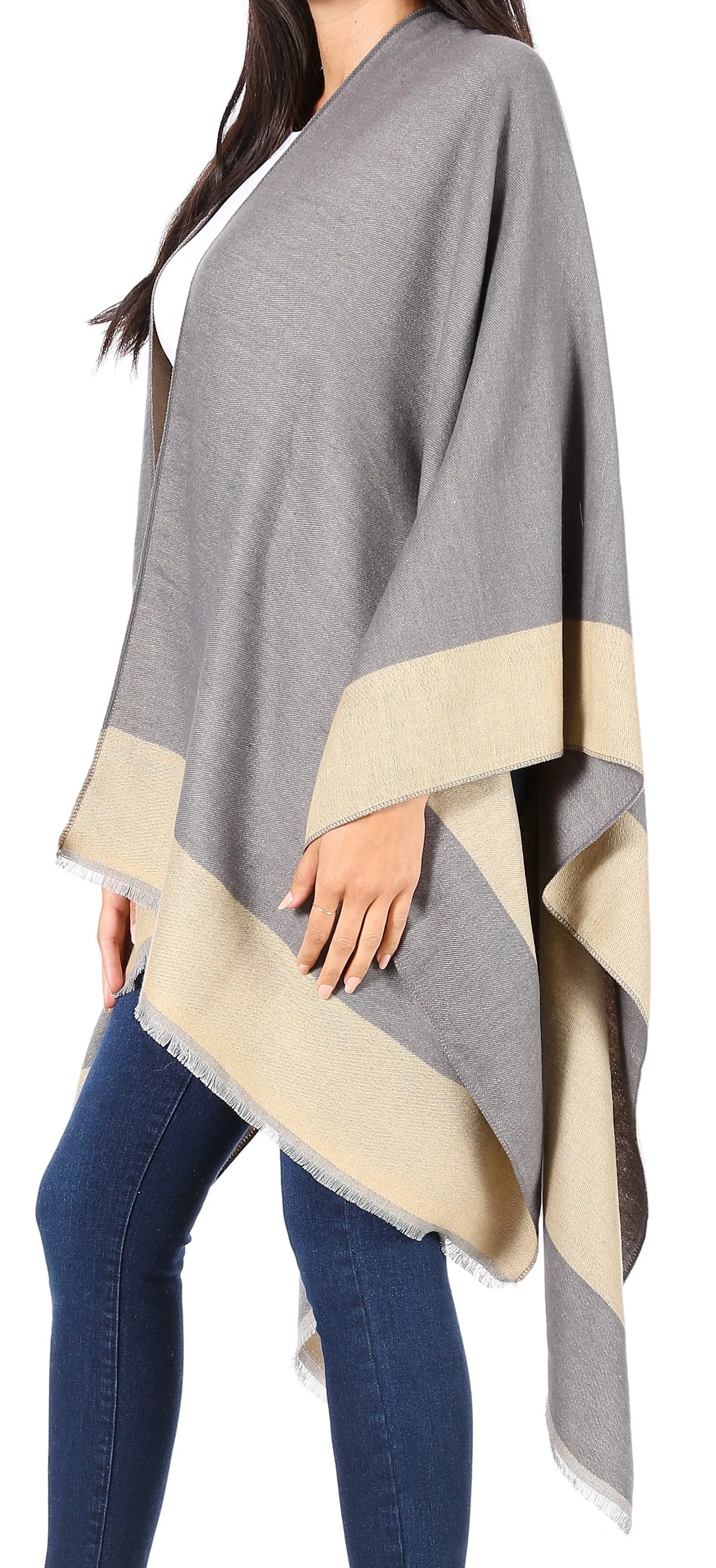 Sakkas Nila Women's Reversible Open Front Large Poncho Shawl Wrap Scarf Cape Ruana