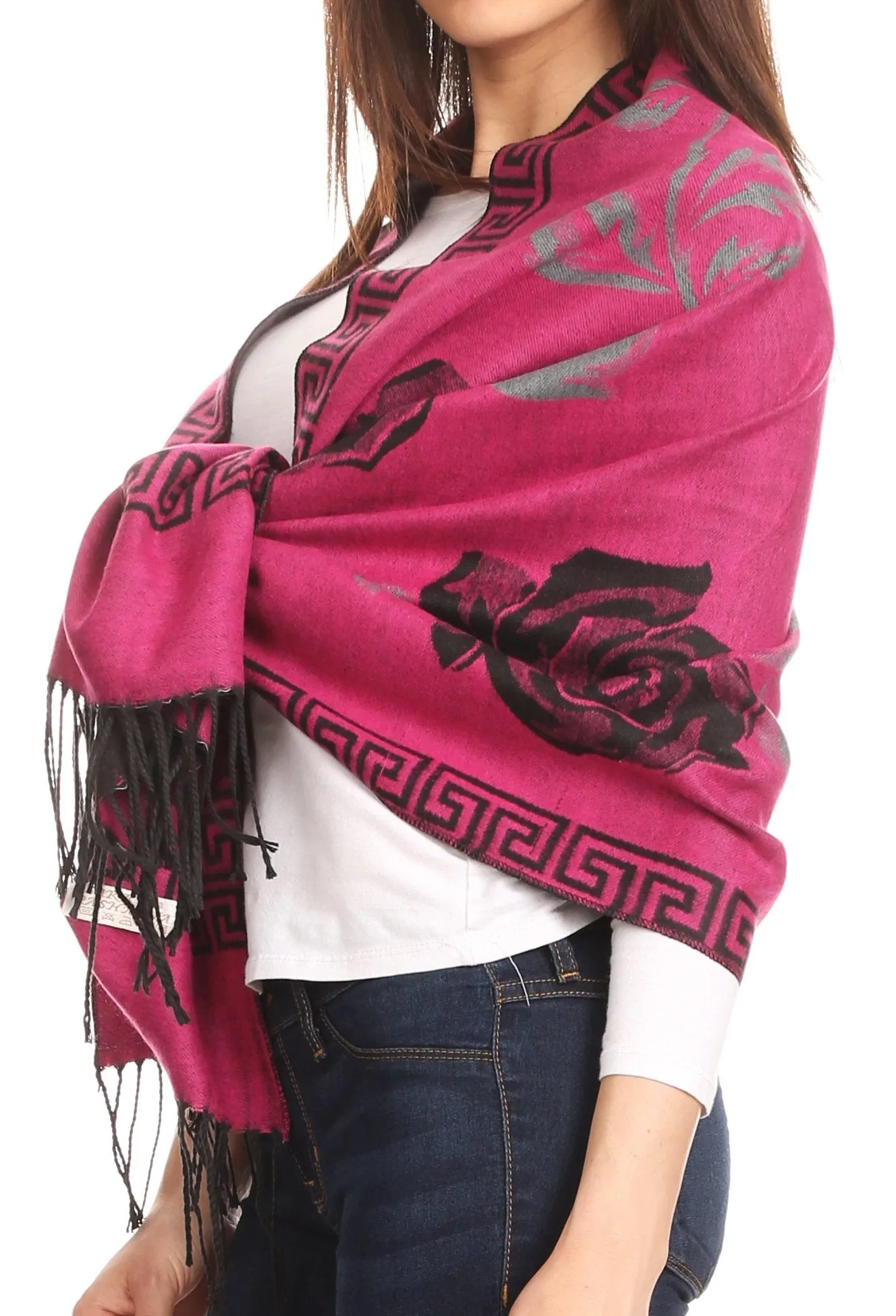 Sakkas Soffia Damask Rose Super Soft and Warm Pashmina Scarf Shawl Vegan Work