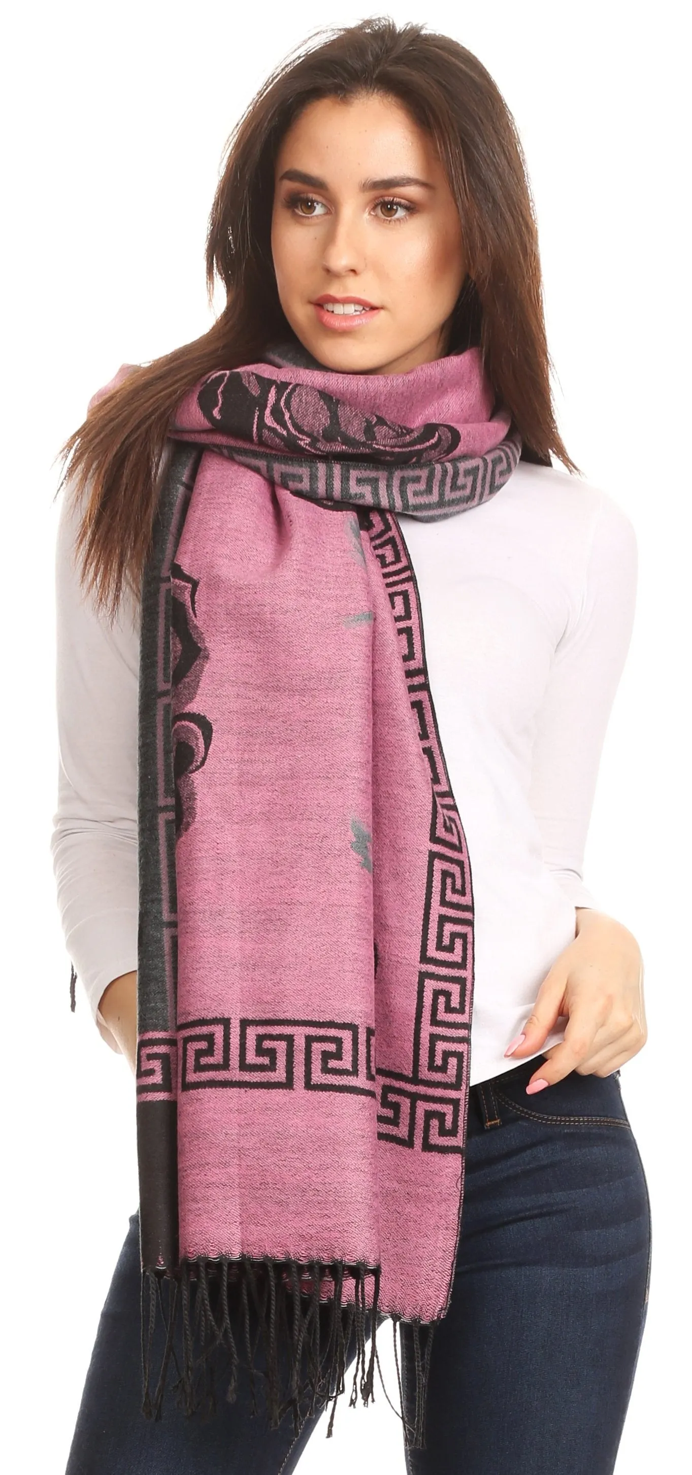 Sakkas Soffia Damask Rose Super Soft and Warm Pashmina Scarf Shawl Vegan Work