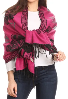 Sakkas Soffia Damask Rose Super Soft and Warm Pashmina Scarf Shawl Vegan Work