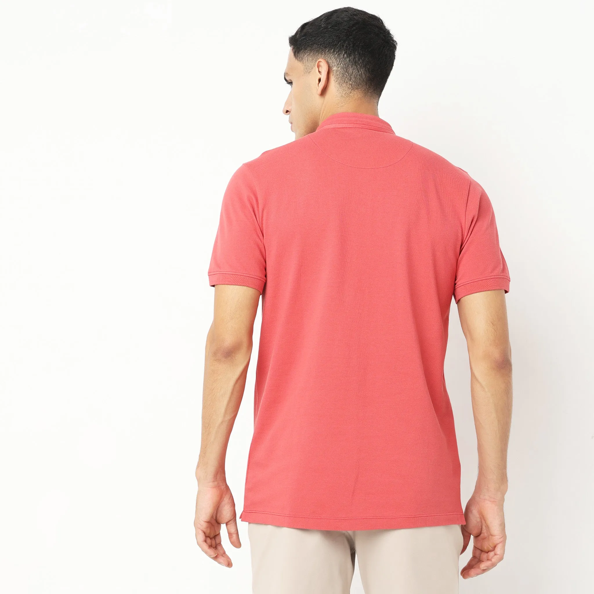 Senor Polo™ - Band Collar Fine Cotton with E-Fast Stretch Micro Pique Knit - Regular Fit Solid T-Shirt