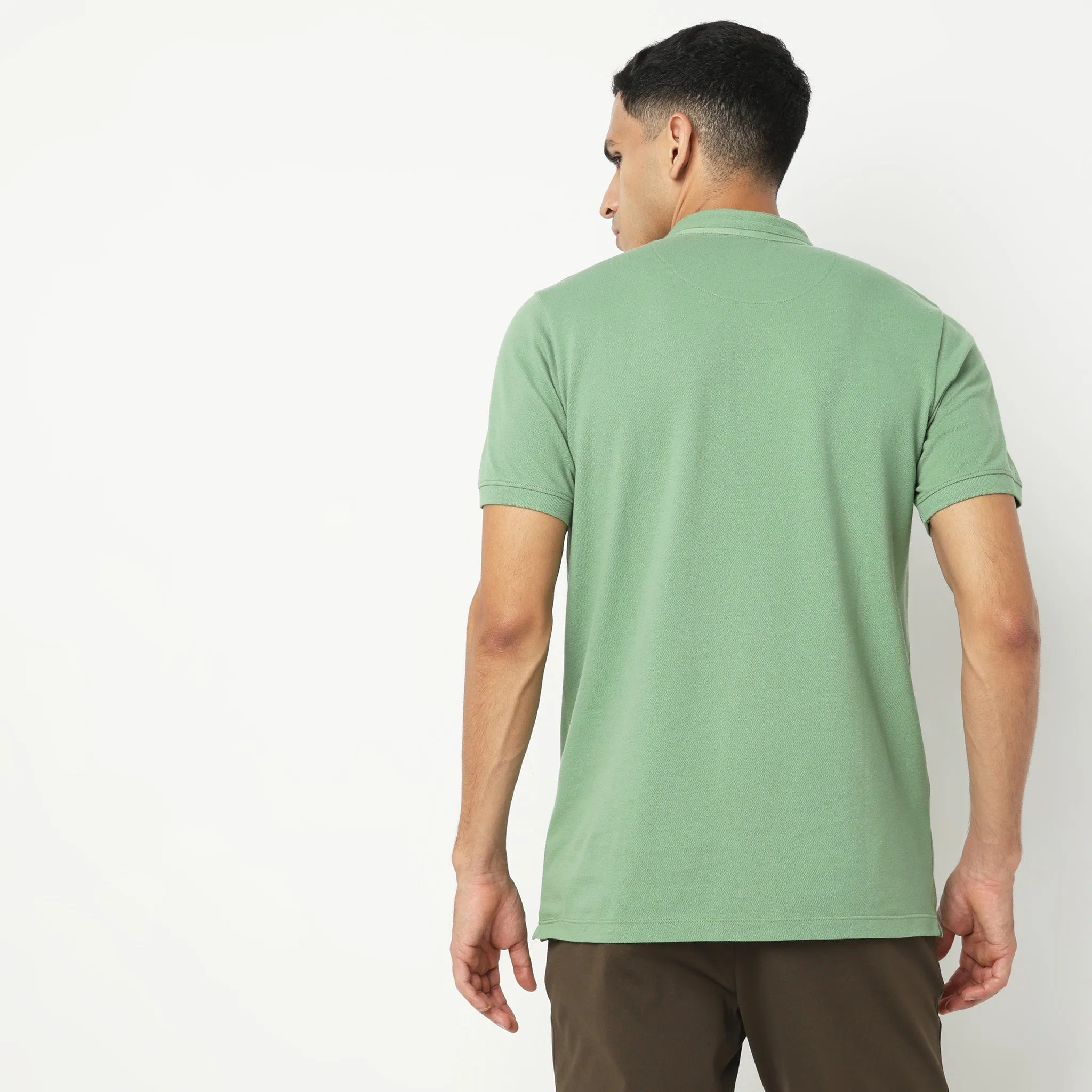 Senor Polo™ - Band Collar Fine Cotton with E-Fast Stretch Micro Pique Knit - Regular Fit Solid T-Shirt