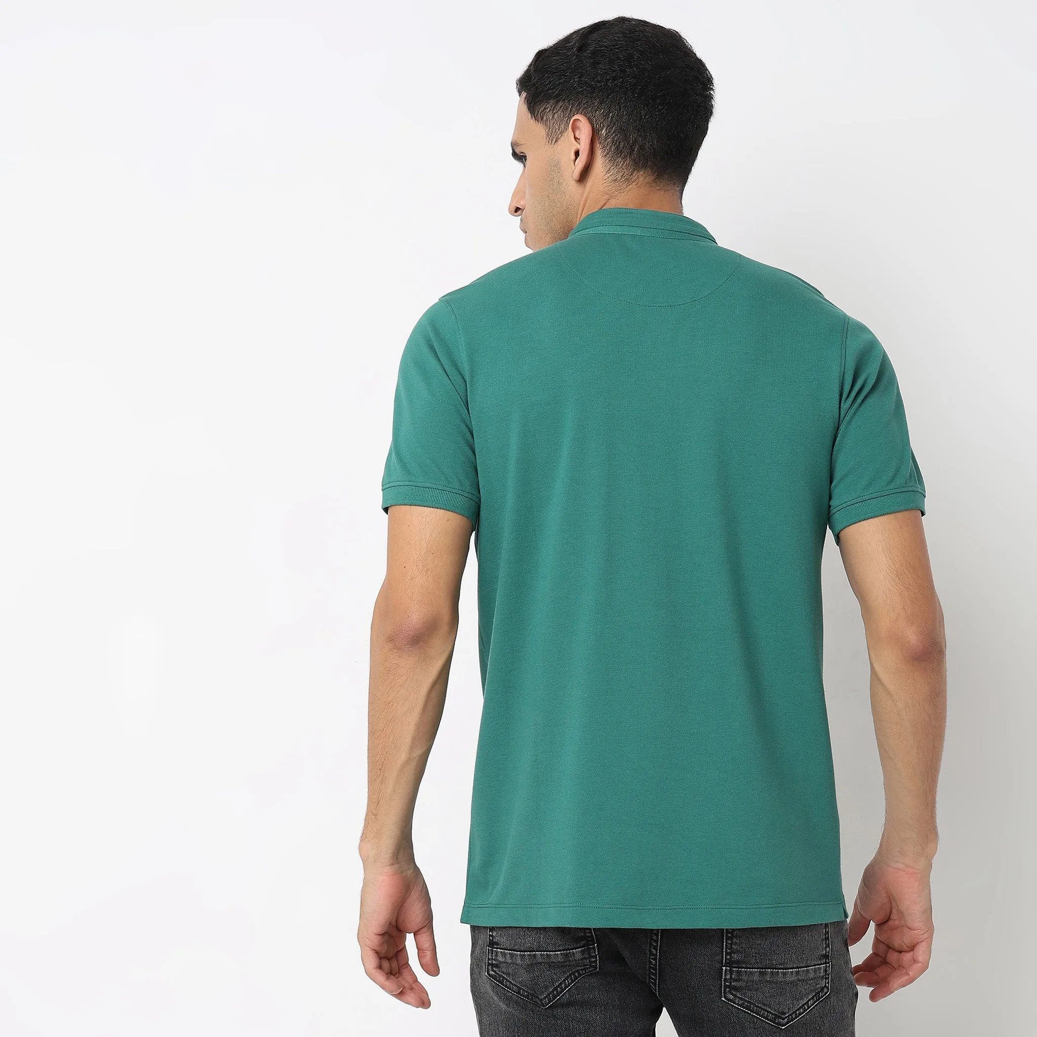 Senor Polo™ - Band Collar Fine Cotton with E-Fast Stretch Micro Pique Knit - Regular Fit Solid T-Shirt