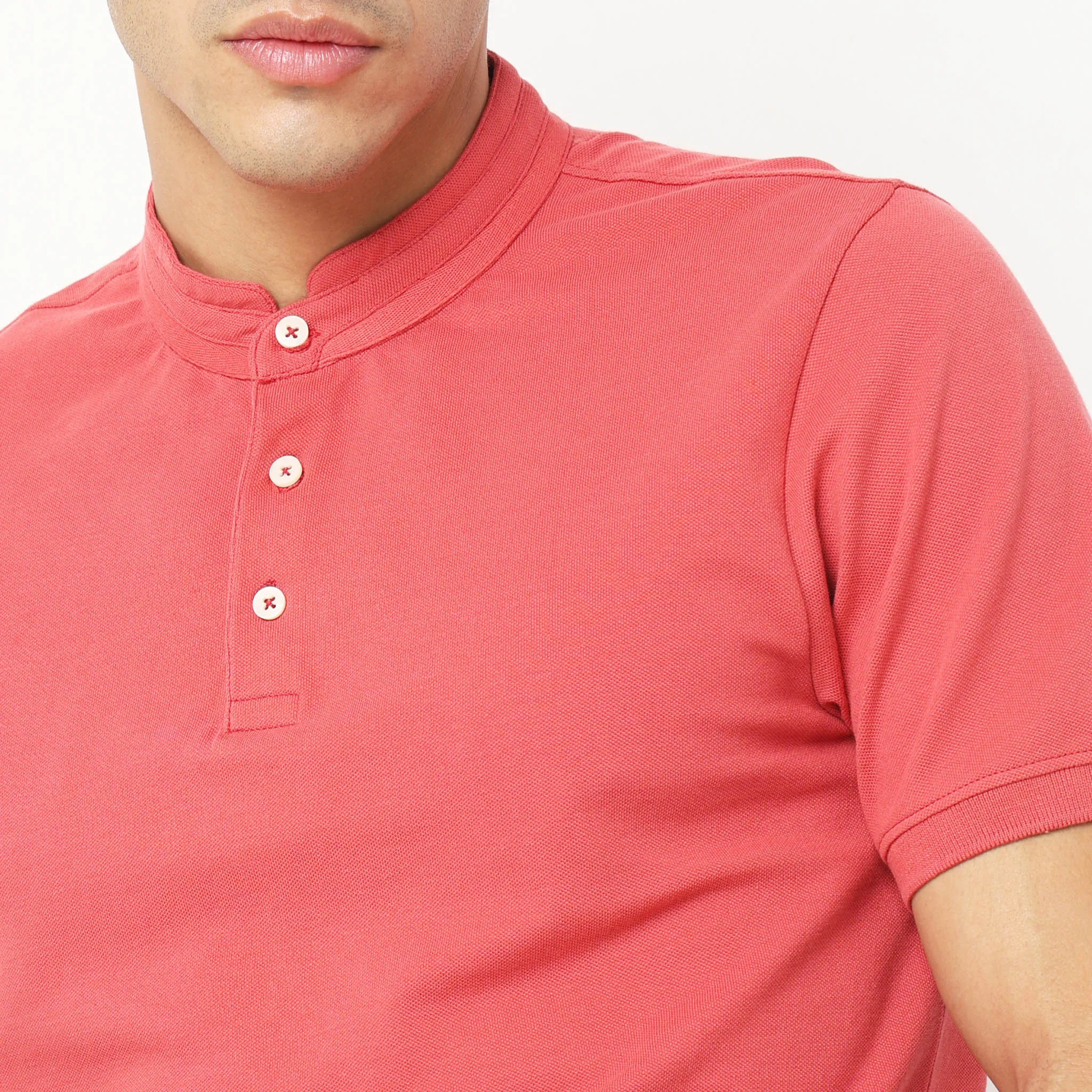 Senor Polo™ - Band Collar Fine Cotton with E-Fast Stretch Micro Pique Knit - Regular Fit Solid T-Shirt