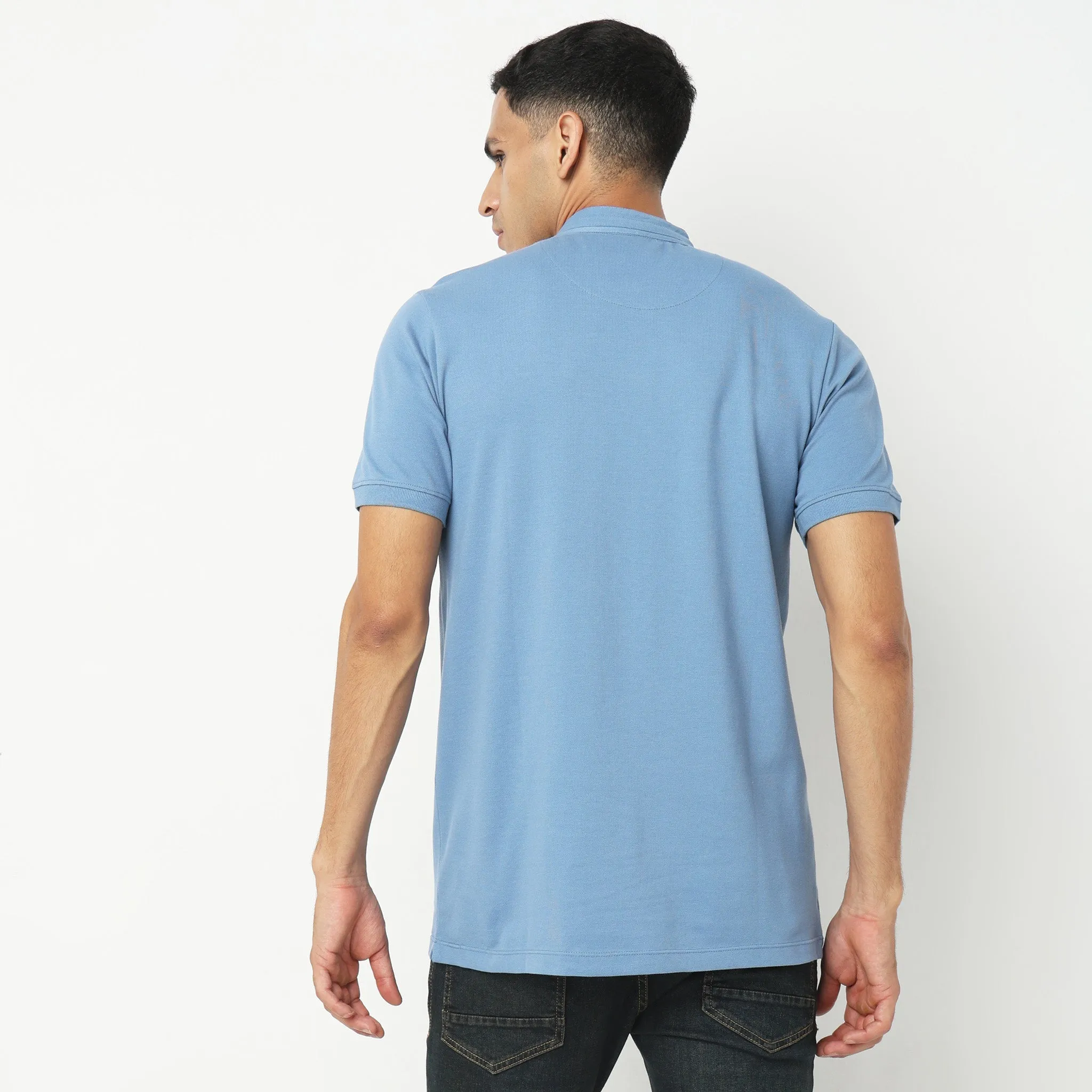 Senor Polo™ - Band Collar Fine Cotton with E-Fast Stretch Micro Pique Knit - Regular Fit Solid T-Shirt