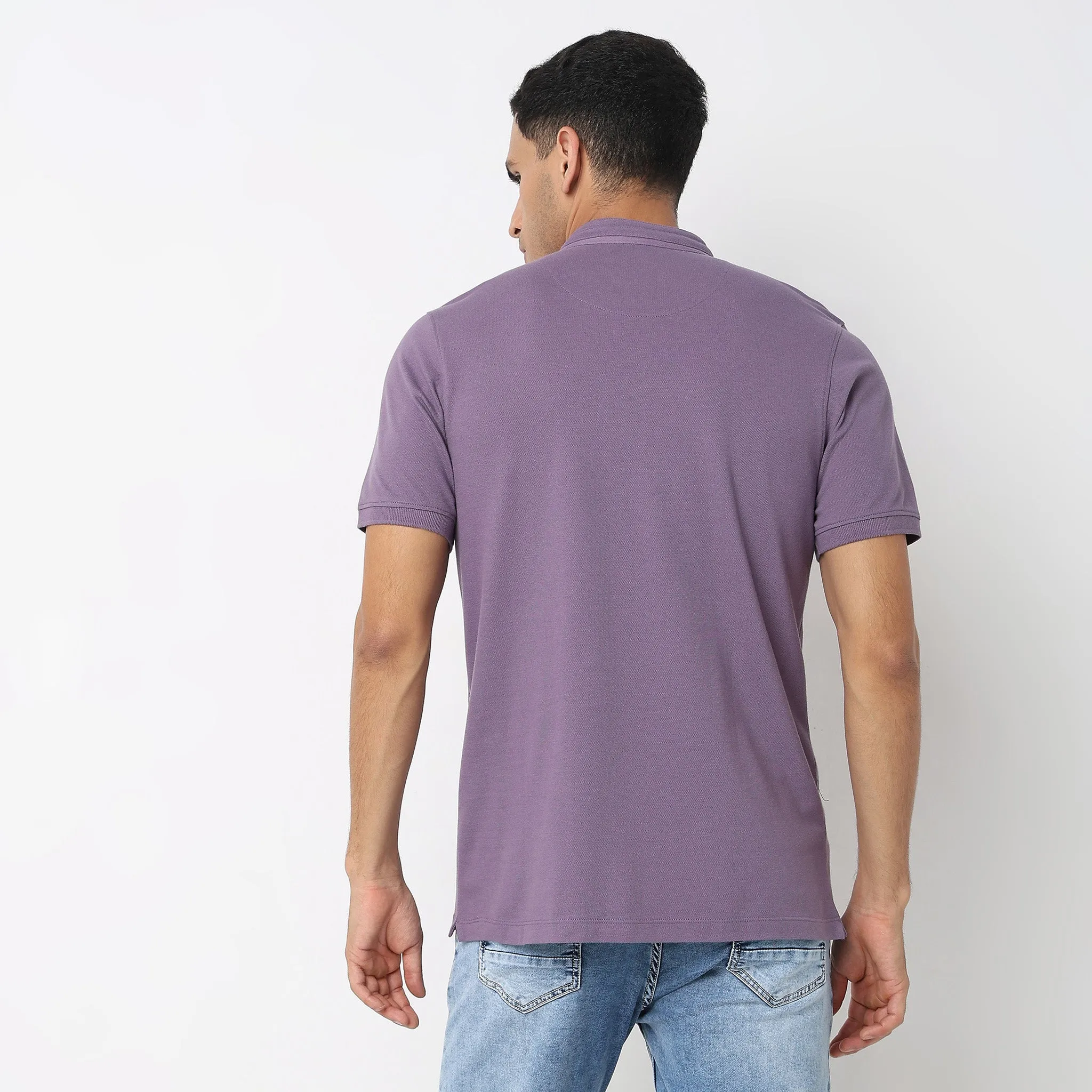 Senor Polo™ - Band Collar Fine Cotton with E-Fast Stretch Micro Pique Knit - Regular Fit Solid T-Shirt