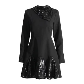 Sequins Patchwork Long Sleeve Mini Dress