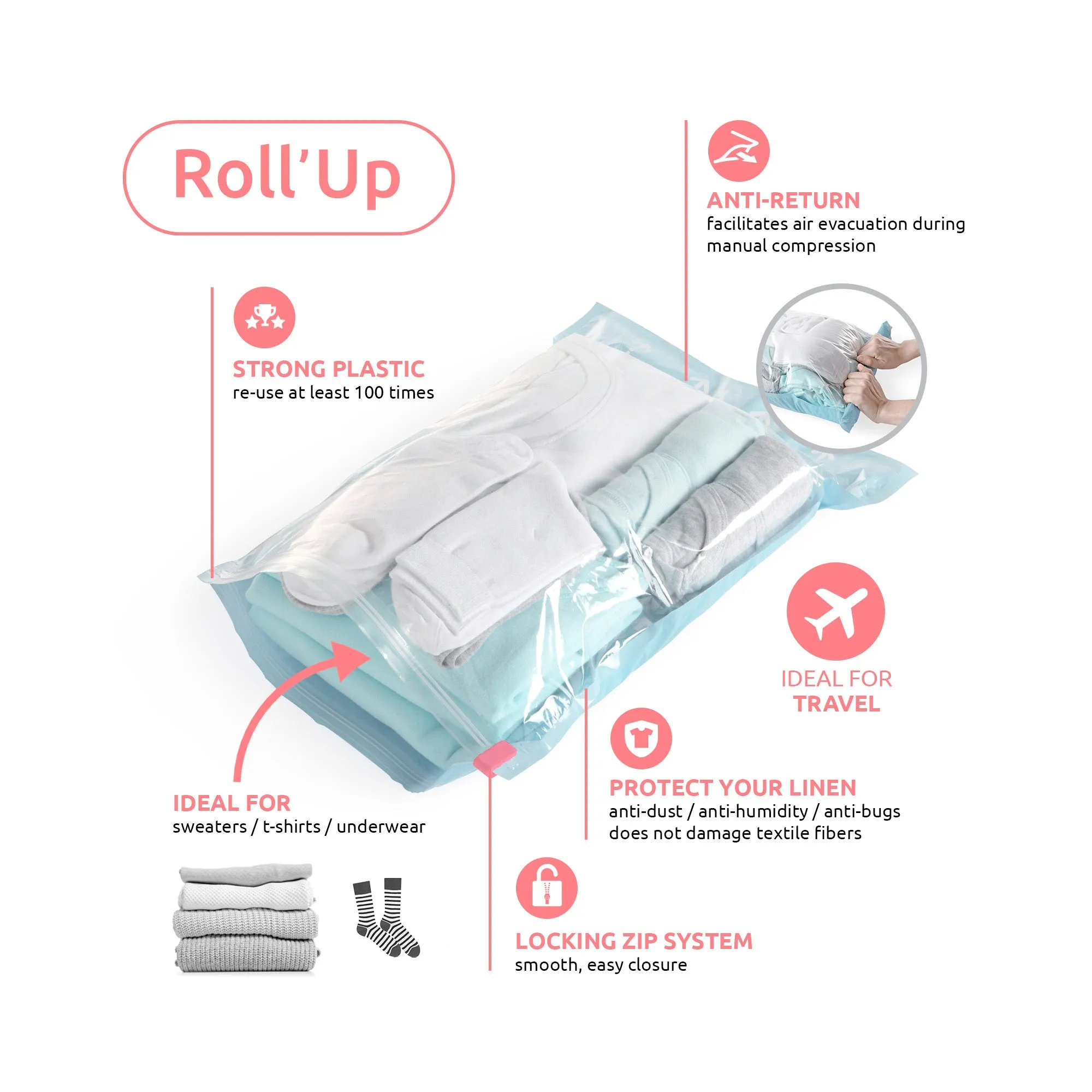 Set Of 2 Travel Roll Vacuum Bags - Small