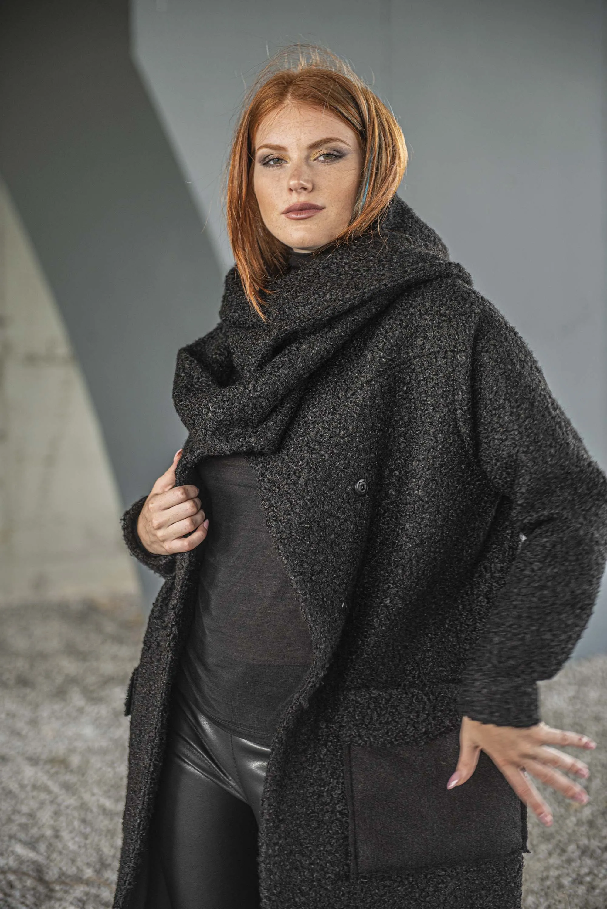 Shawl Hood Coat in Black