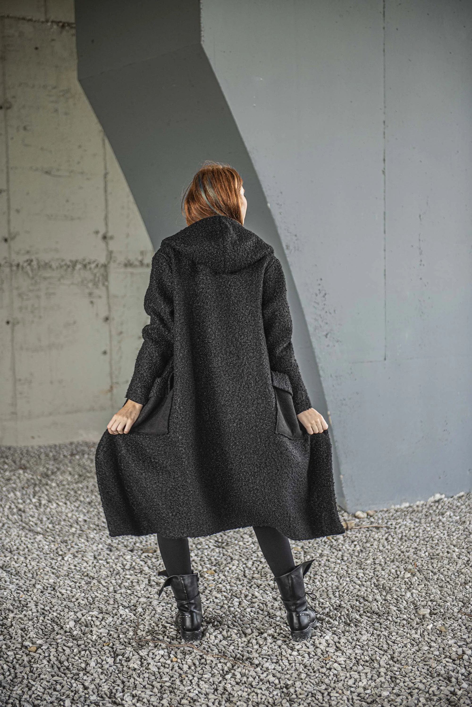 Shawl Hood Coat in Black