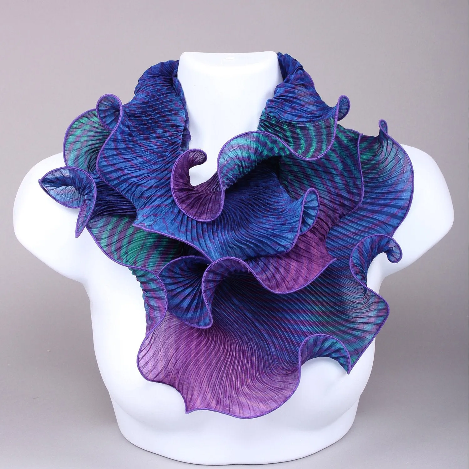 Shibori Silk Infinity Scarf in Blue and Purple by Cathayana