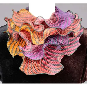 Shibori Silk Infinity Scarf SIA-303 in Dark Green Orange and Red by Cathayana