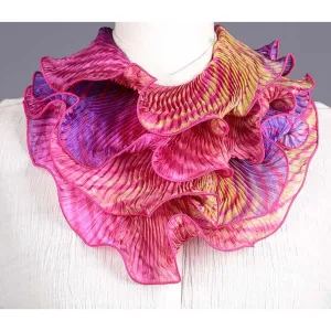 Shibori Silk Infinity Scarf SIA-315 in Fuschia, Green, and Purple by Cathayana