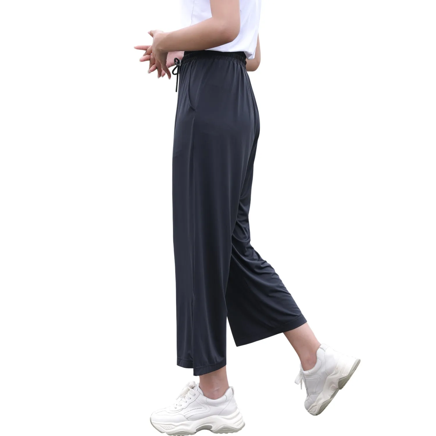 Sidiou Group Anniou UPF50  UV Protection Wide Leg Cropped Trousers Women Summer Quick Dry Pants Lightweight Loose Elastic Ice Silk Wide Leg Pants