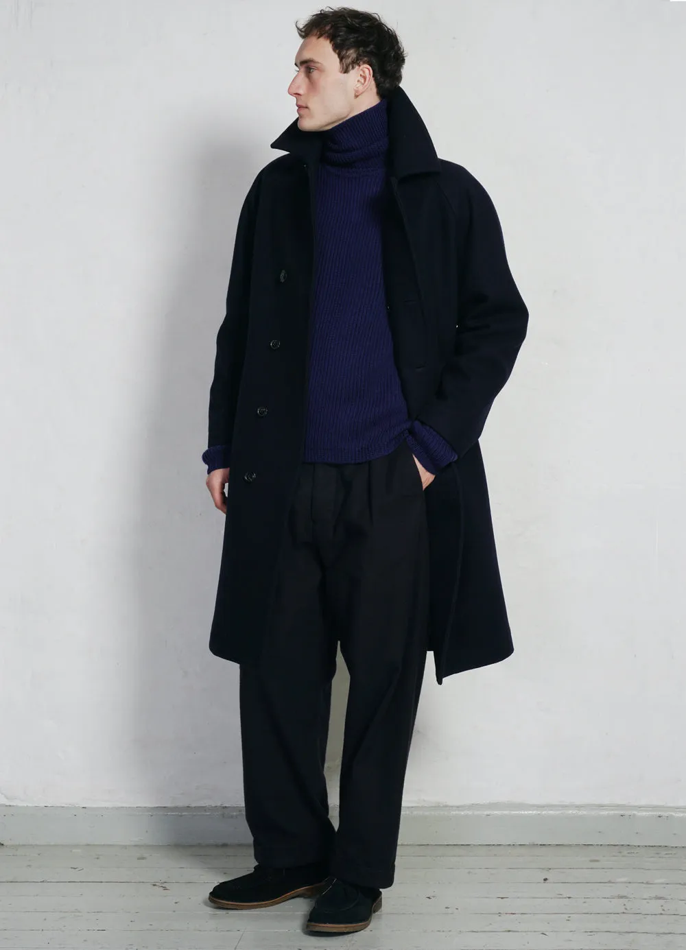 SIGURD | Long Lined Wool Coat | Solid Blue