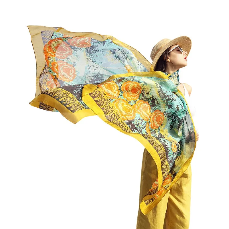 Silk Long Scarf Luxury Brand Women New Design Beach Blanket Shawl Wear Swimwear Bandana Hijab Face Shield Foulard 2020