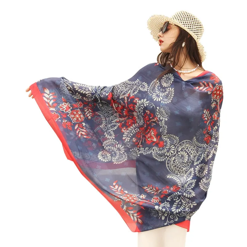 Silk Long Scarf Luxury Brand Women New Design Beach Blanket Shawl Wear Swimwear Bandana Hijab Face Shield Foulard 2020