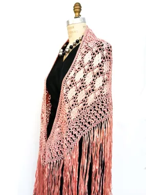 Silk Macrame Triangle Shawl Pink