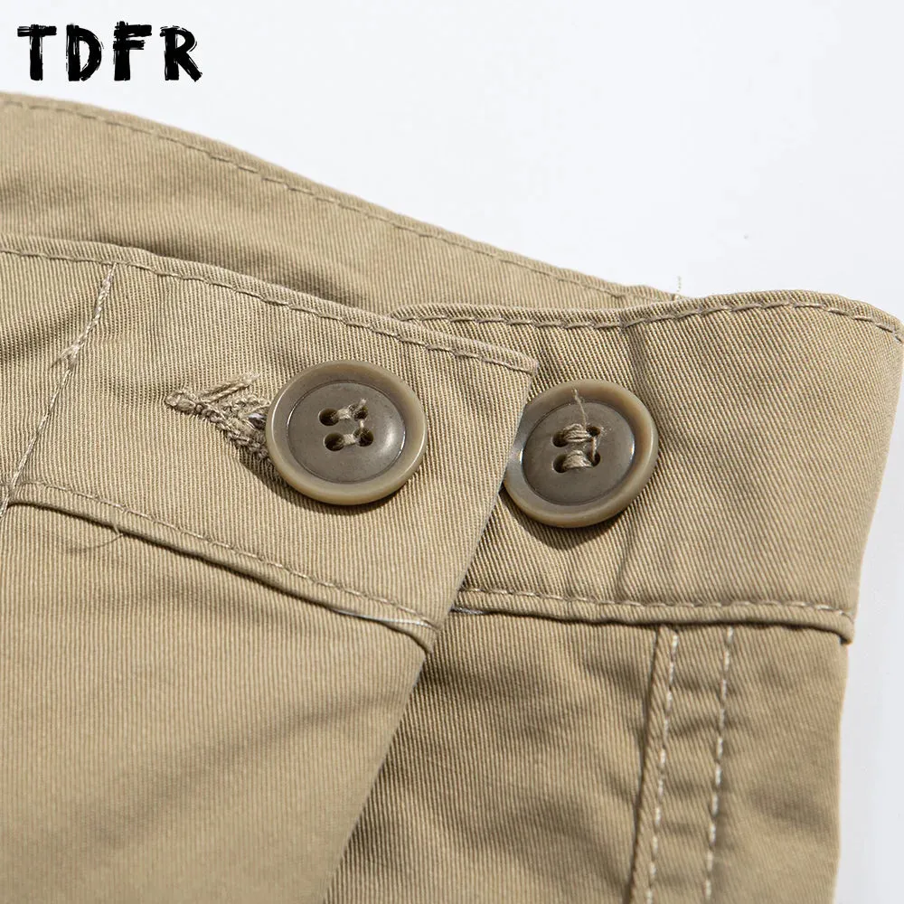 Simple Solid Color Cargo Pants with Button Decoration - Casual Loose Wide Leg Trousers