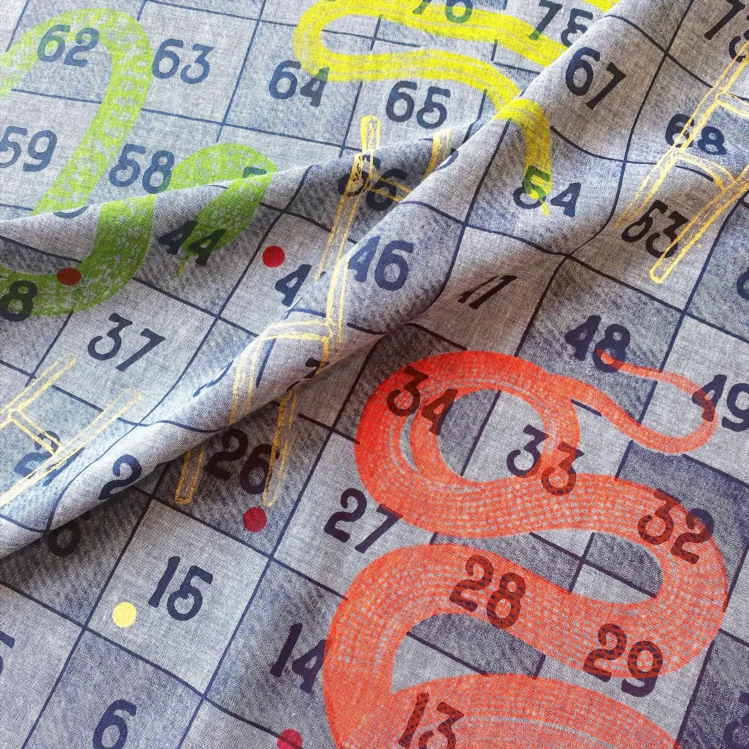 Snake and Ladders Furoshiki  printed on denim chambray