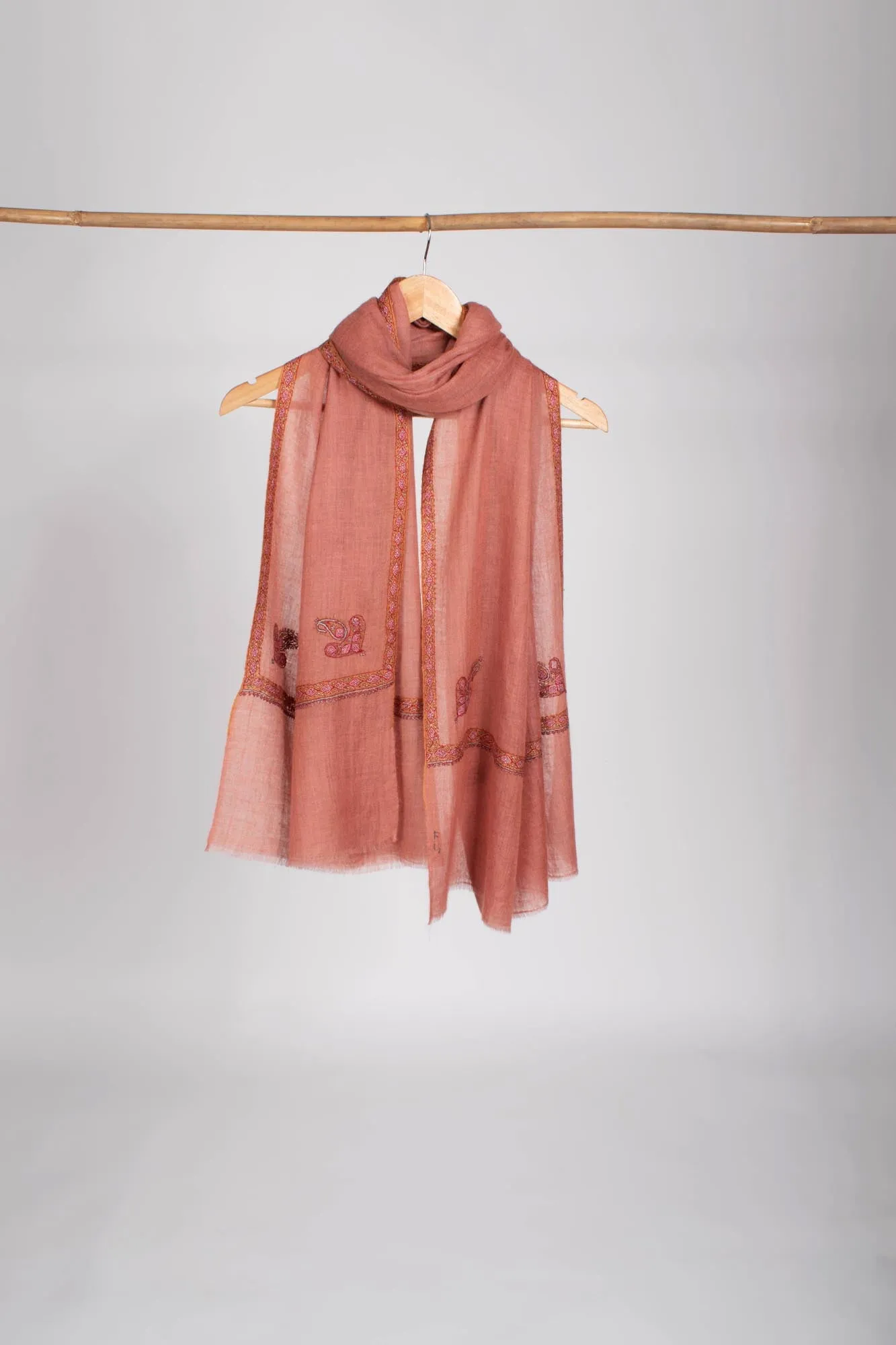 Soft Cashmere Scarf in Peach with Hashia Hand Embroidery - DOTHAN