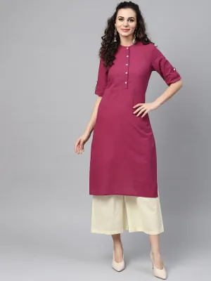 Solid Burgundy Straight Kurta Set With Cream Culottes