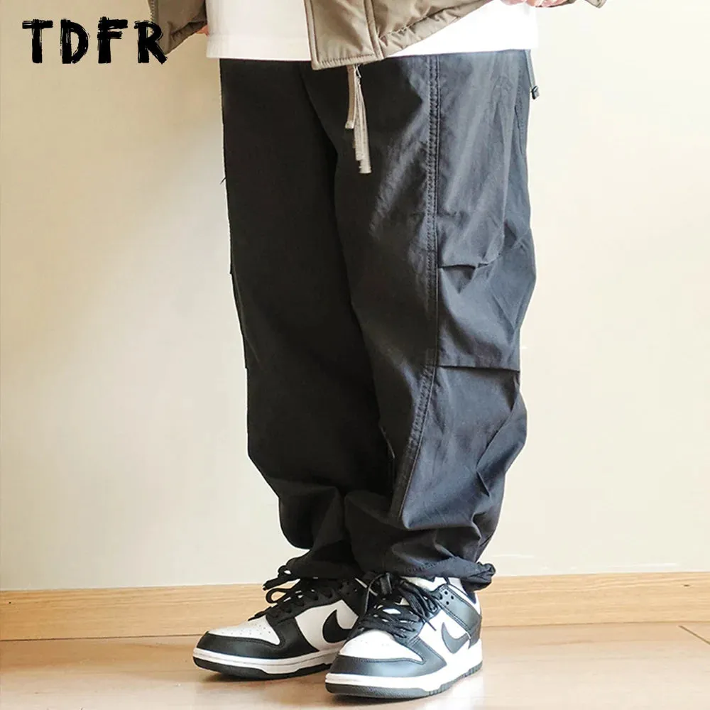 Solid Color Casual Safari Style Pocket Cargo Pants - Wide Leg Trousers