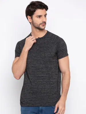 Spykar Men Black Cotton Blend T-Shirt