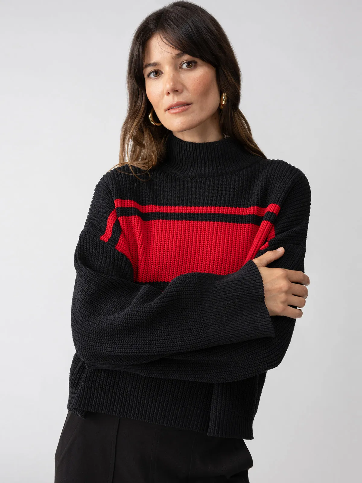 Stay Cozy Sweater Black Red Stripe