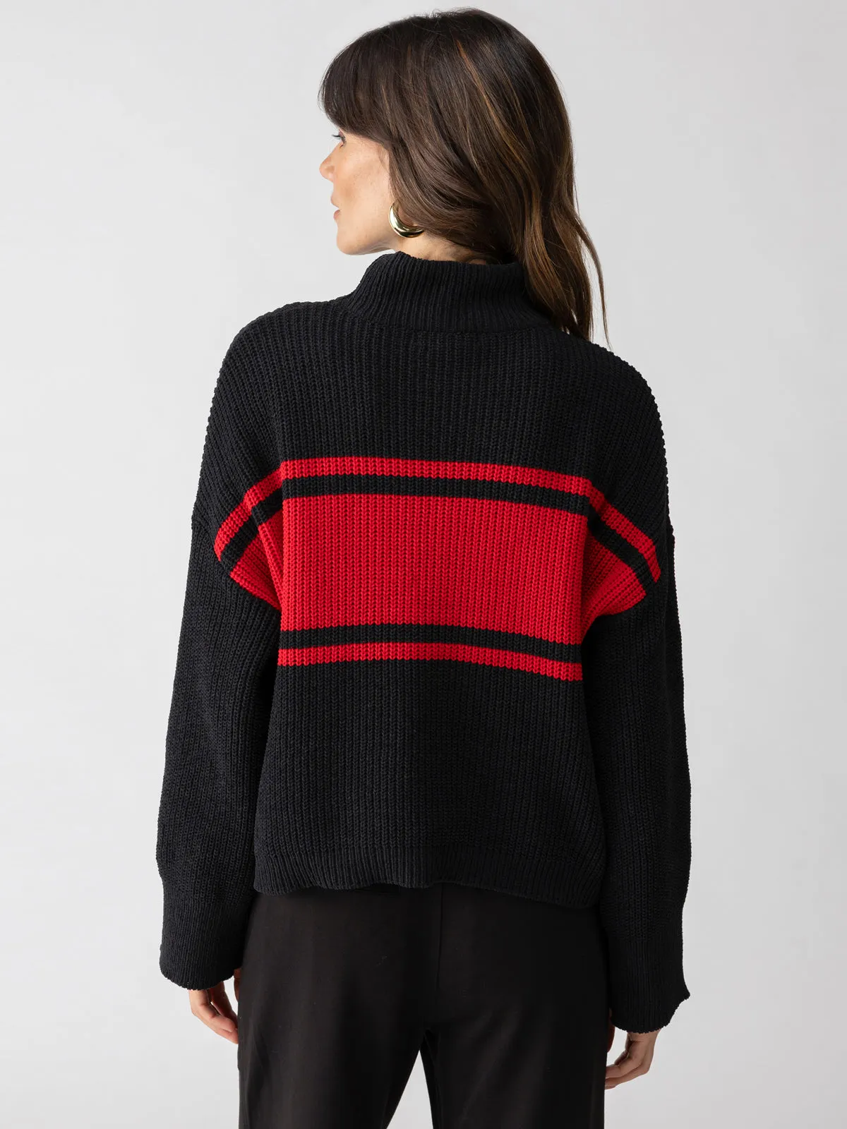 Stay Cozy Sweater Black Red Stripe