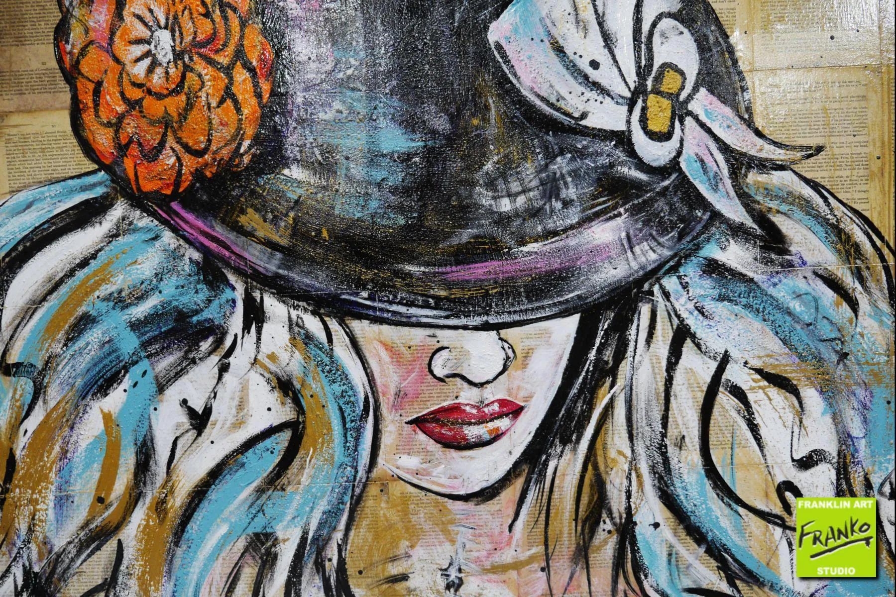 Steam Punk Girl 120cm x 150cm 50 Shades of Grey Nude Hat Vintage Book Pop art Painting (SOLD)